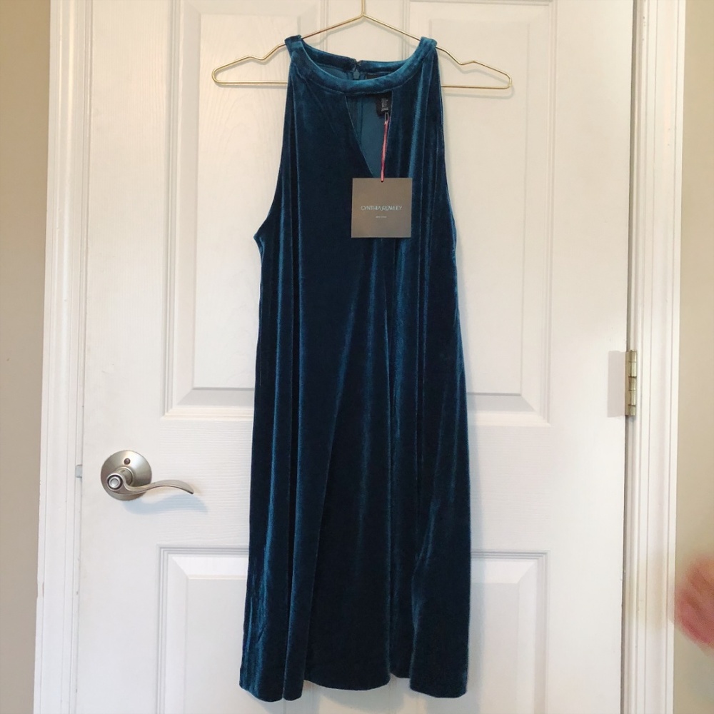 Cynthia Rowley NEW Teal Velvet Keyhole Swing Dress